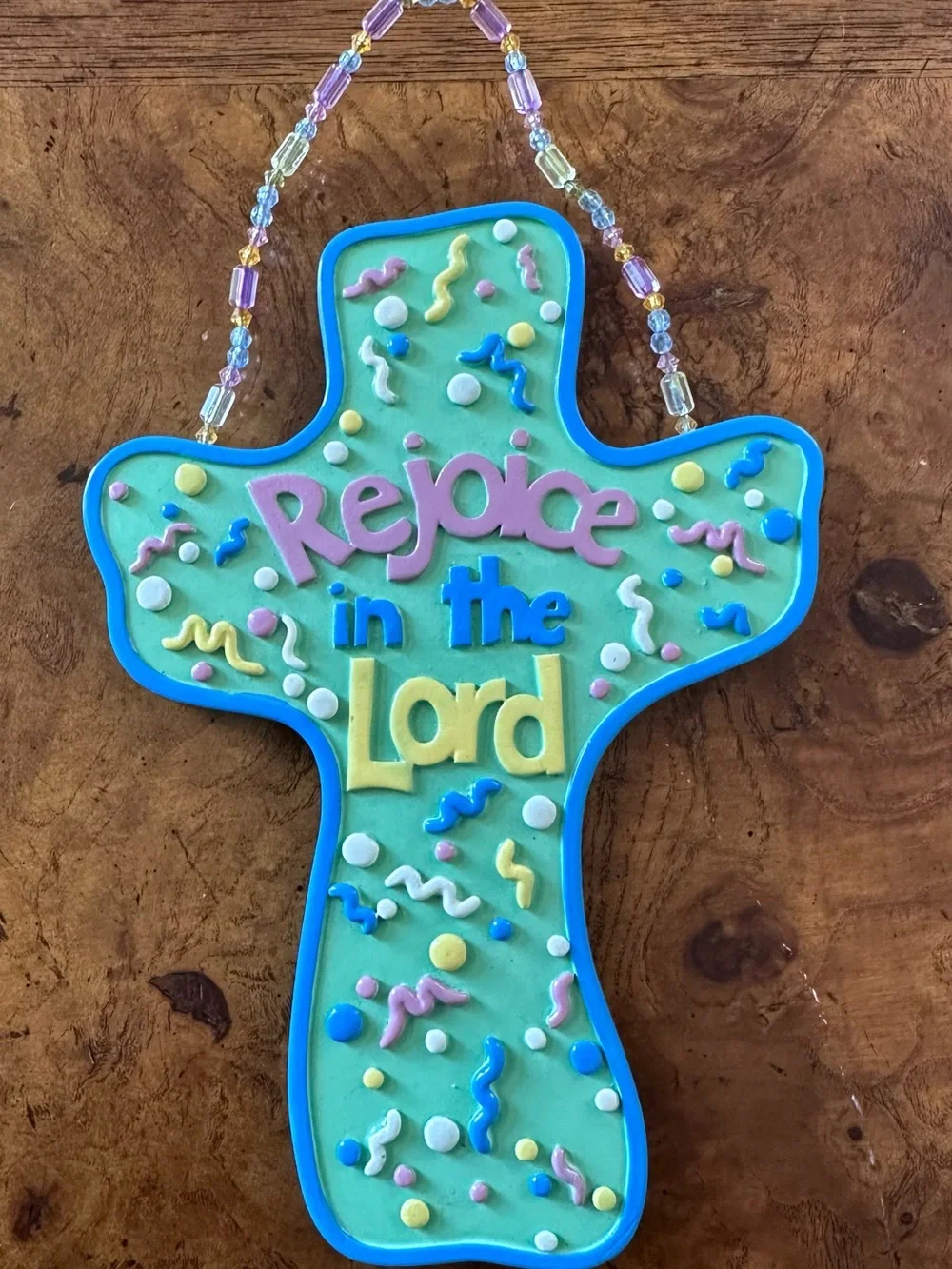 Rejoice in the Lord Pastel Decorative Cross Wall Hanging